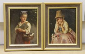 J. Barnes and J. Marquita, two oils on canvas, 'Returning from School' and 'A Saucy Miss', signed,