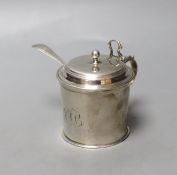 A George III silver drum mustard pot, London, 1772, height 71mm, with later associated silver