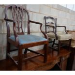 A George III mahogany ladderback elbow chair and a George III Hepplewhite period elbow chair