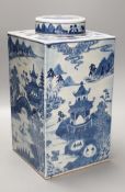 A large 18th century Chinese export blue and white tea canister 36cm