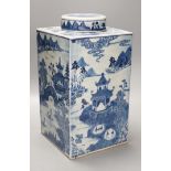 A large 18th century Chinese export blue and white tea canister 36cm