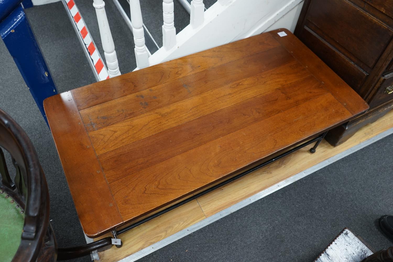 A modern rectanguar walnut and wrought iron coffee table, width 122cm depth 61cm height 41cm - Image 2 of 3