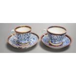 A Worcester coffee cup and saucer of rare Sevres shape with entwined handle painted with the Royal