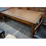 An 18th century style rectangular oak and walnut refectory dining table, 216cm width 89cm height
