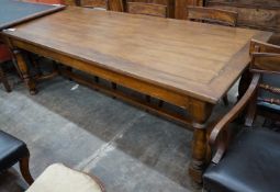 An 18th century style rectangular oak and walnut refectory dining table, 216cm width 89cm height