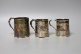 Three small Georgian silver mugs, two with two reeded bands, Stephen Adams I, London, 1801, 64mm and