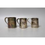 Three small Georgian silver mugs, two with two reeded bands, Stephen Adams I, London, 1801, 64mm and