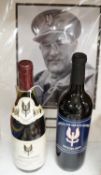 A mounted autograph: David Stirling (founder of the SAS) and two related bottles of wine