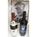 A mounted autograph: David Stirling (founder of the SAS) and two related bottles of wine