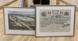 Blaeu, colour engraving, Map of Suthsexia (Sussex), 39 x 53cm and an engraving of Stanstead after