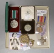 A WWI French Croix du Combattant medal, WWII Japanese China incident medal, other medals, badges,