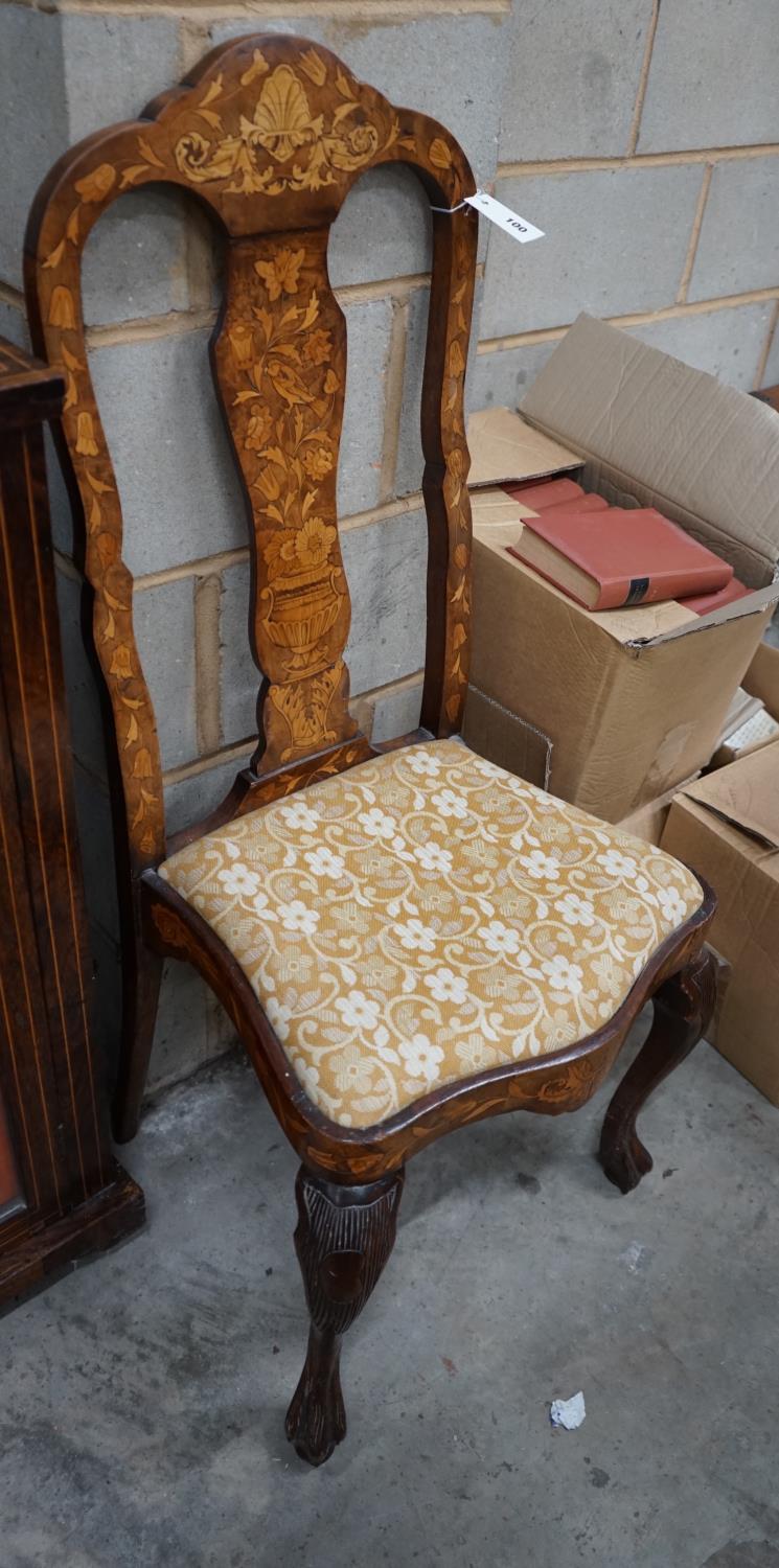 An early 18th century Dutch walnut and floral marquetry dining chair