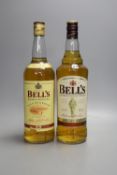 8 single 1 litre bottles of Bells scotch whisky, 3 aged 8 years