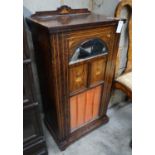 A late Victorian inlaid rosewood music cabinet, width 33cm depth 35m height 102cm