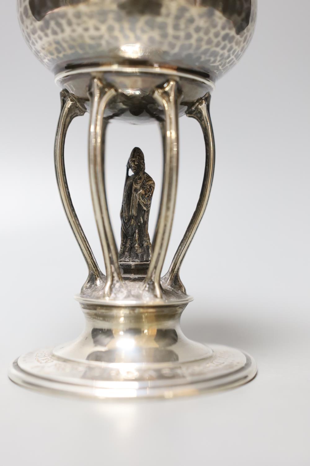 A George V Arts & Crafts planished silver presentation ecclesiastical goblet by Ramsden & Carr, with - Image 4 of 4
