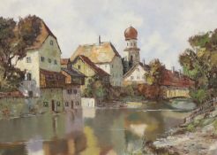 Ludwig Klein (German, 1915-1994), oil on canvas, river landscape, signed, 59 x 77cm