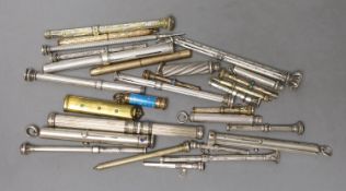 A collection of assorted white and base metal propelling pencils, etc.