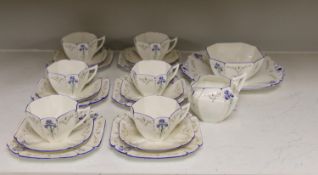 A Shelley Queen Anne Blue Iris F11561 set for six tea set