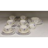 A Shelley Queen Anne Blue Iris F11561 set for six tea set