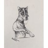 Louis William Wain (1860-1939), pen and ink, 'Dog wearing spectacles', signed, 20 x 17cm