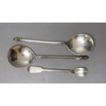 A pair of George V silver serving? spoons, Mappin & Webb, Birmingham, 1930, 19.1cm and an earlier