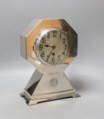 An early 20th century German 800 standard white metal cased mantel clock, retailed by Friedlander,