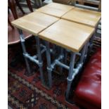 A set of four Industrial style oak and scafford pole bar stools, height 75cm