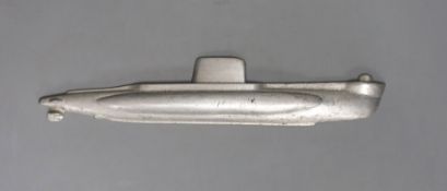 A WWII aluminium half hull model of a submarine, possibly an apprentice piece