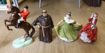 A Beswick figure group of a rearing horse and rider, a Doulton figure, The jovial monk, Top o’ the