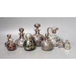A group of white metal jacketed scent bottles, jugs etc (group)