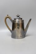 A Victorian engraved silver coffee pot, Fenton Brothers, Sheffield, 1875, height 22.3cm,gross weight