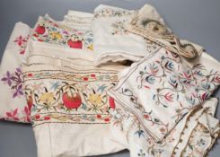 A collection of 19th century Turkish towels and runners, etc., embroidered with gold and silver