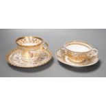 A Chamberlains Worcester gadroon bordered coffee cup and saucer painted with flowers, printed mark