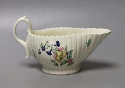 Liverpool rare fluted creamboat painted with flowers - 14.5cm long