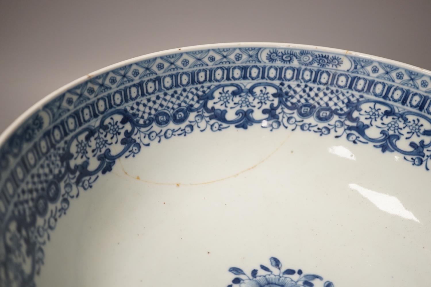 An 18th century Chinese blue and white punch bowl and similar plate. Largest 29cm - Image 3 of 6