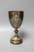 A Victorian silver presentation goblet, with engraved inscription and embossed panel, Daniel &