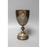 A Victorian silver presentation goblet, with engraved inscription and embossed panel, Daniel &