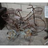 Three wirework bicycle garden planters, longest 120cm
