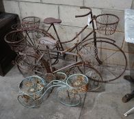 Three wirework bicycle garden planters, longest 120cm