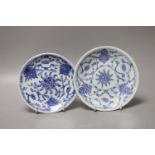 A pair of 19th century Chinese blue and white dishes - 15cm diameter