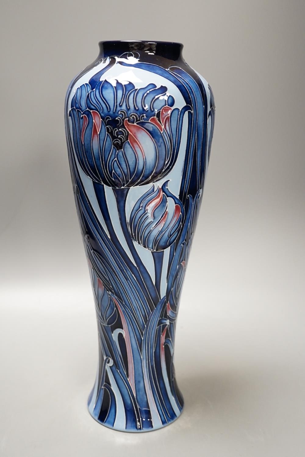 A Moorcroft 'blue tulip' vase, 2013, limited edition, 41/50, boxed,37 cms high. - Image 2 of 4