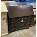 A late 18th century oak bureau, width 89cm, depth 50cm, height 102cm