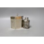 A George V silver hexagonal tea caddy, with bat's wing motif, Thomas Bradbury & Sons, London, 191,