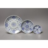 A trio of 19th century Chinese blue and white dishes - 19.5cm diameter