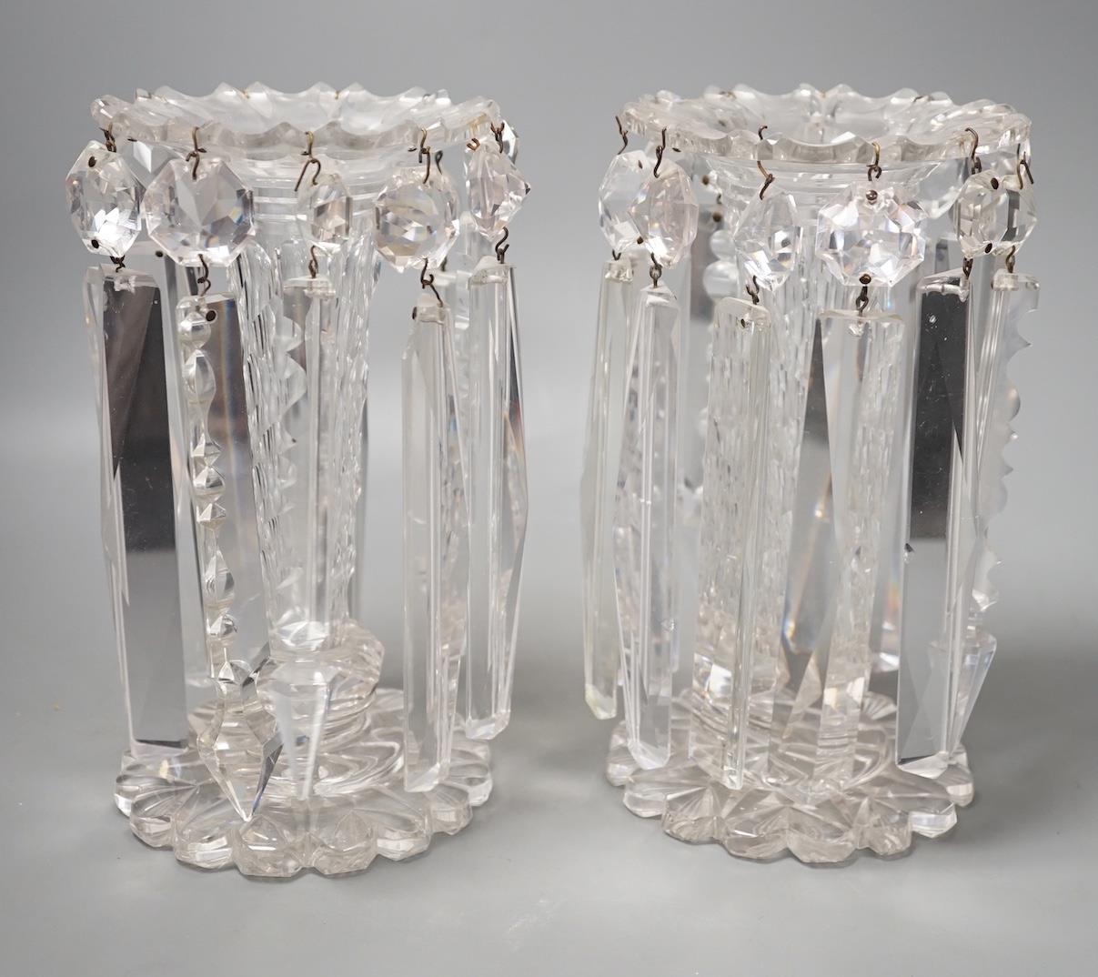 A Pair of Victorian clear glass table lustres - 23cm high
