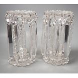 A Pair of Victorian clear glass table lustres - 23cm high