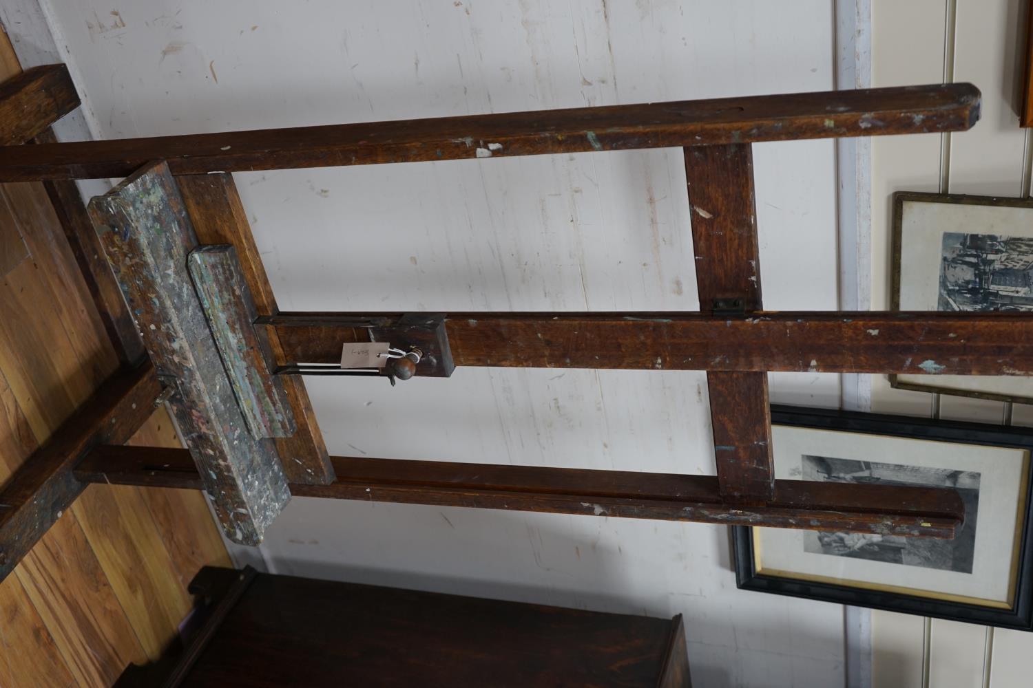 A Victorian oak adjustable artist's studio easel, by Reeves & Son, height 67cm - Image 2 of 3