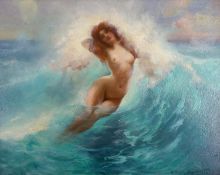 Harry Villiers Barnett (b.1859), oil on board, Nude amongst waves, signed and dated 1902, 18 x 23cm