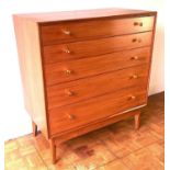 A mid century Alfred Cox for Heals walnut chest of five drawers, width 83cm depth 46cm height 93cm