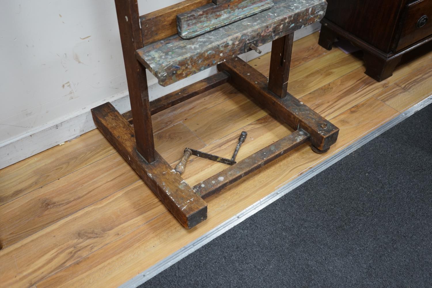 A Victorian oak adjustable artist's studio easel, by Reeves & Son, height 67cm - Image 3 of 3